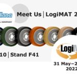 Polyurethane wheels with logo of Stellana and LogiMat