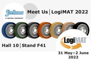 Polyurethane wheels with logo of Stellana and LogiMat